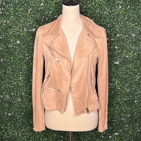Olivaceous Faux Suede With Love Zip up Moto Jacket in Camel Tan Brown Size S - Picture 1 of 6